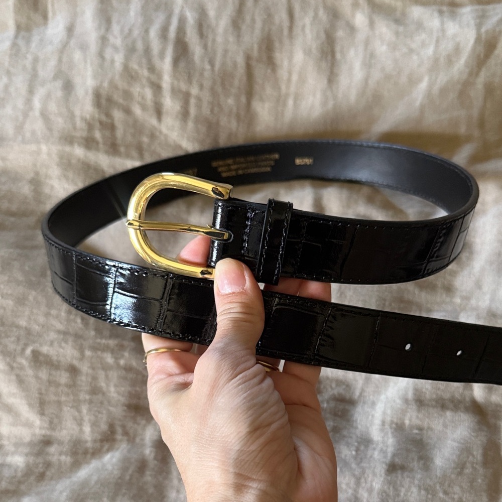 NWOT J Crew Black Croc Embossed Belt with Gold Buckle size Medium
